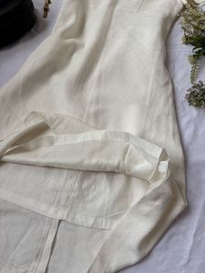 Cream Linen Blend Short Sleeve Dress