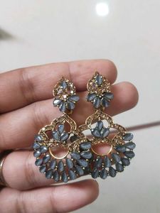 Elegant Grey Stone Dangle Earrings
