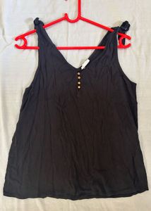 Black V-Neck Button Tank Top