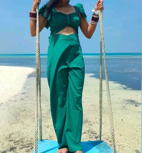 Elegant Green Crop Top &amp; Palazzo Set