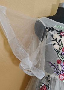 Embroidered Gown with Flutter Sleeves