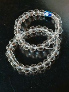 Clear Beaded Bracelet with Evil Eye Charm
