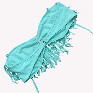 Teal Fringed Bikini Top