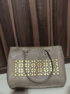Textured Tote Bag with Gold Accent