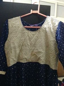 Stylish Navy Blue Kurta with Polka Dots