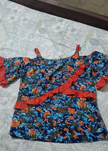 Floral Cold Shoulder Top with Ruffle Detail