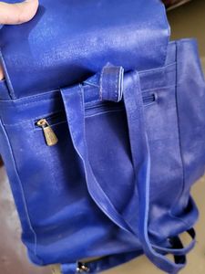Blue Faux Leather Backpack