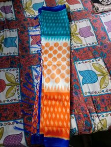 Vibrant Orange &amp; Blue Ikat Saree