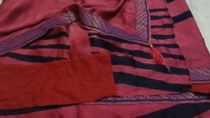 Stylish Maroon and Blue Striped Saree