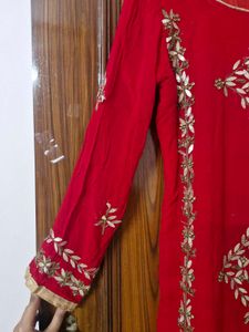 Red Embroidered Kurta Set