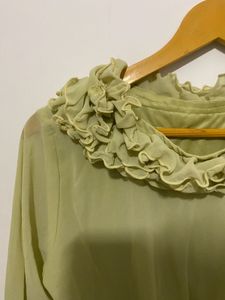 Green Ruffle Neck Mini Dress