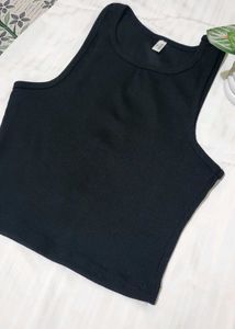 Black Ribbed Racerback Tank Top