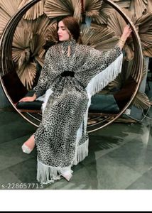 Stylish Leopard Print Fringe Gown