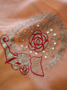 Beautiful Peach Saree with Red Blouse
