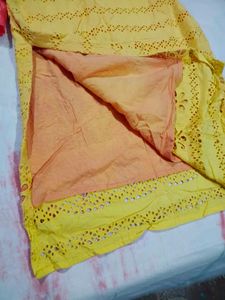 Yellow Chikankari Kurta with Pink Sleeves