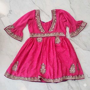Pink Embroidered Kurta Sharara Set