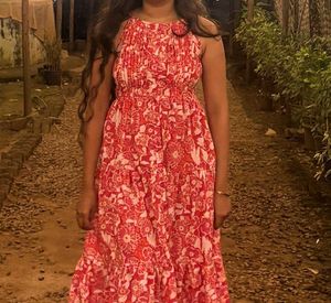 Floral Print Sleeveless Full Length Summer Dress