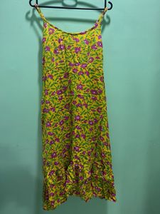 Yellow Floral Print Midi Dress