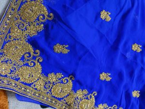 Blue Elegent Saree With Golden Zari Work