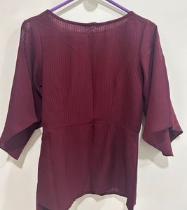 FabAlley Burgundy Cold Shoulder Top
