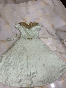 Green Stone Work  Gown For Kids