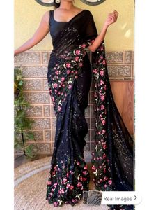 Stunning Black Floral Sequin Saree