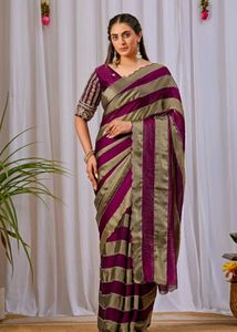 Elegant Purple &amp; Gold Striped Saree