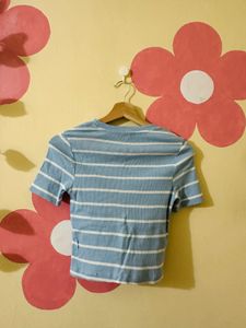 Blue Striped Cropped T-Shirt