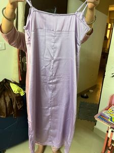 Lavender Ruched Midi Dress with Slit