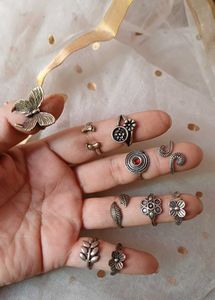 Boho german Silver toe Ring combo of 10