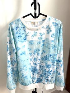 Blue Floral Patchwork Long Sleeve Top