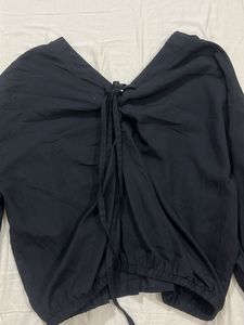 Chic Black Button-Up Blouse with Tie Detail