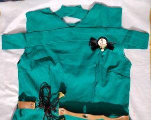 Teal Cold Shoulder Dress with Bow Detail