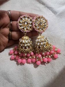 Stunning Pink Jhumka Earrings
