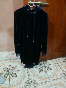 Velvet Hoodie Dress Lace Trim