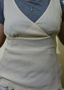 Cream V-Neck Wrap Top