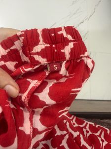 Red &amp; White Patterned Cotton Jumpsuit