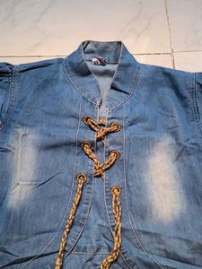Denim Look Tunic with Corset Style Detail