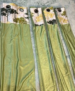 Green Curtains- Trees Print On Top