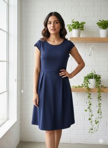 Navy Blue Fit & Flare Casual Dress