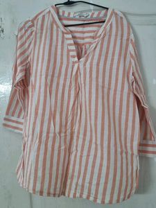 White And Orange Short Length Kurta