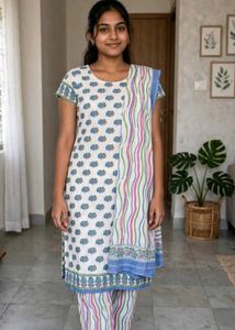 Printed Cotton Kurta Set with Dupatta