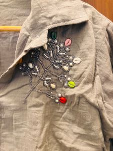 Embellished Grey Linen Shirt