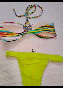 Vibrant Striped Bandeau Bikini Set