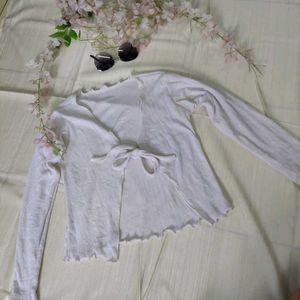 Cute White Tie-Front Cardigan
