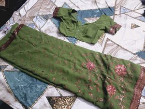 Beautiful Green Embroidered Saree