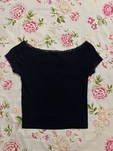 Black Off-Shoulder Lace Trimmed Top