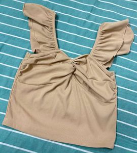 Cute Beige Twisted Crop Top