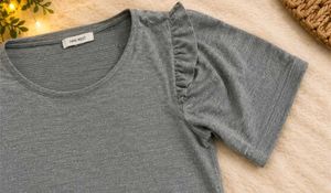 Grey Ruffle Sleeve T-Shirt