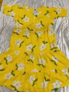 Yellow Floral Tiered Kurta Gown